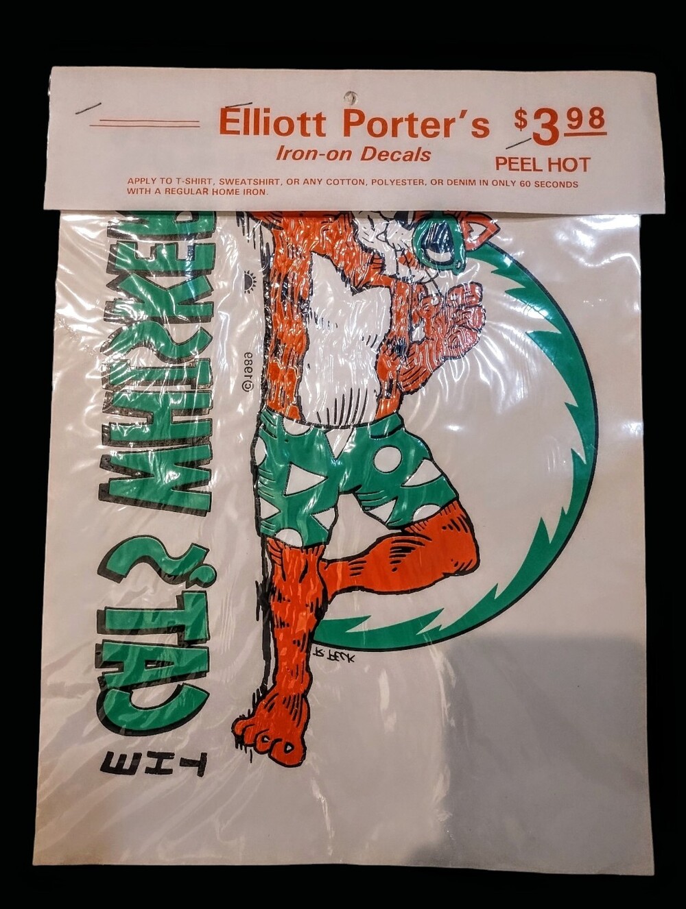 NOS Vtg 1980s Elliott Porter THE CAT'S WHISKERS Iron-On Shirt Decal Gym Cat